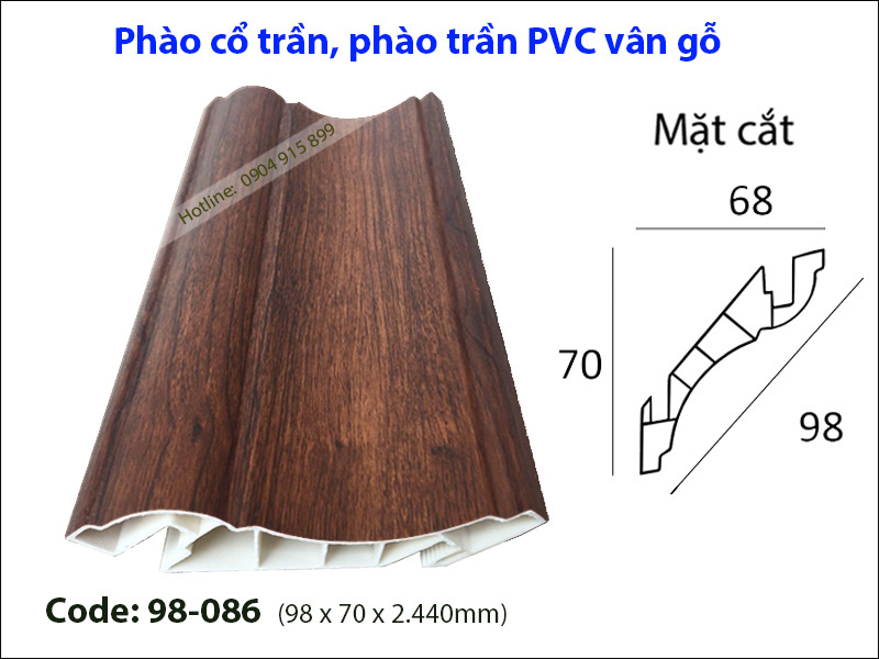 Phào cổ trần PVC vân gỗ mã PVC 98 - Nội thất Thiện Linh