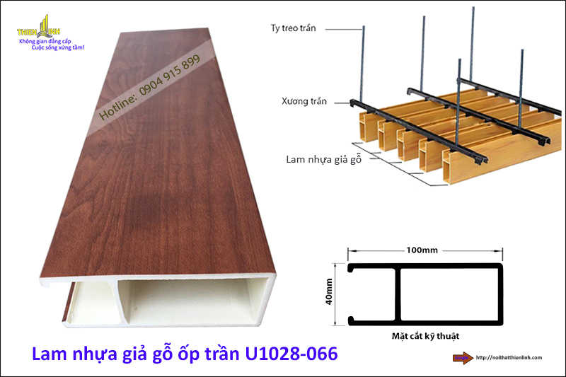 Lam nhựa giả gỗ ốp trần U1028-066 - Nội thất Thiện Linh