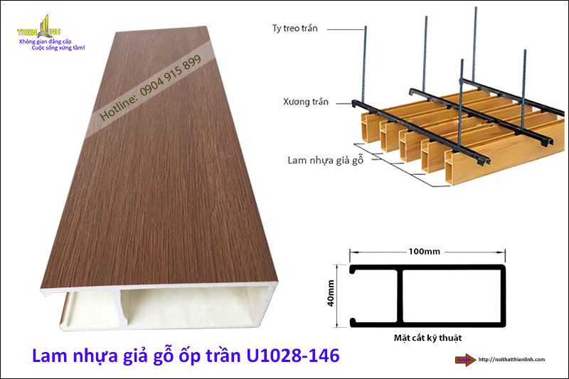 Lam nhựa giả gỗ ốp trần U1028-146 - Nội thất Thiện Linh