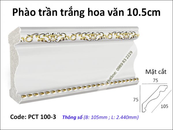 Phào trần trắng hoa vàng PCT 100-3