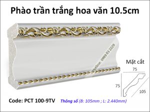 Phào trần trắng hoa vàng PCT 100-9TV